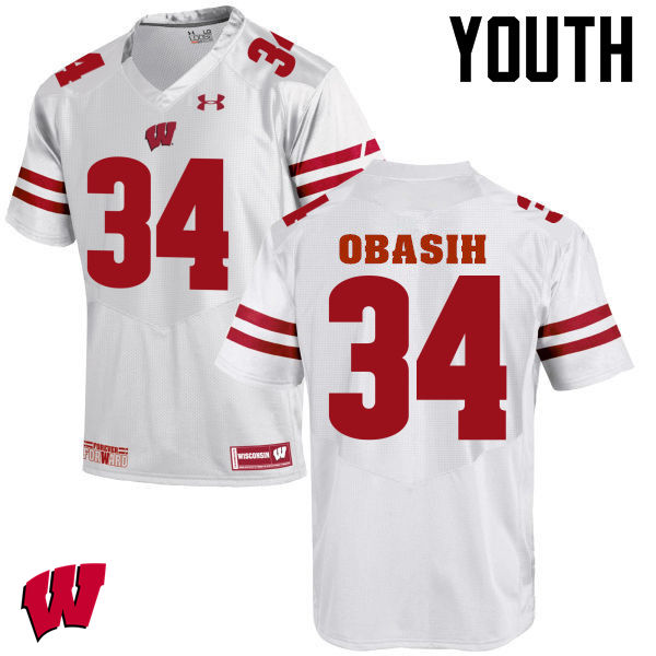 Youth Wisconsin Badgers #34 Chikwe Obasih College Football Jerseys-White - Click Image to Close